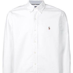 Men’s white long sleeve polo button down